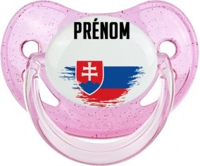 Drapeau effet pinceau Slovaquie avec prénom Sucette Physiologique Rose à paillette