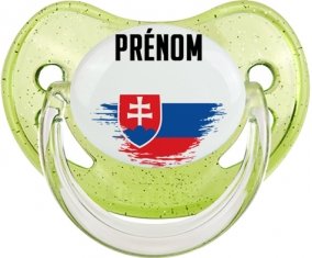 Drapeau effet pinceau Slovaquie avec prénom Sucette Physiologique Vert à paillette