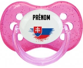 Drapeau effet pinceau Slovaquie avec prénom Sucette Cerise Rose à paillette