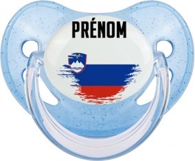 Drapeau effet pinceau Slovénie avec prénom Sucette Physiologique Bleue à paillette