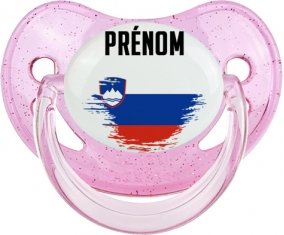 Drapeau effet pinceau Slovénie avec prénom Sucette Physiologique Rose à paillette