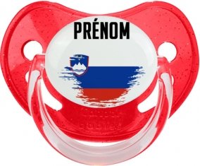 Drapeau effet pinceau Slovénie avec prénom Sucette Physiologique Rouge à paillette