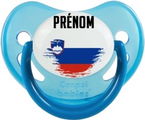 Drapeau effet pinceau Slovénie avec prénom Sucette Physiologique Bleue phosphorescente