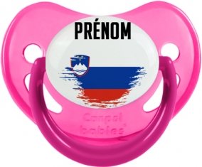 Drapeau effet pinceau Slovénie avec prénom Sucette Physiologique Rose phosphorescente