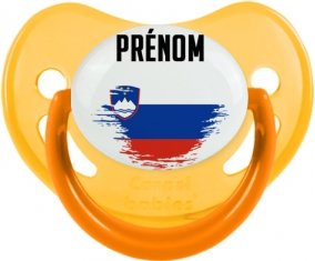Drapeau effet pinceau Slovénie avec prénom Sucette Physiologique Jaune phosphorescente