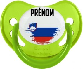 Drapeau effet pinceau Slovénie avec prénom Sucette Physiologique Vert phosphorescente