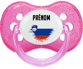 Drapeau effet pinceau Slovénie avec prénom Tétine Cerise Rose à paillette