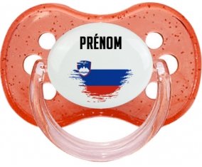 Drapeau effet pinceau Slovénie avec prénom Tétine Cerise Rouge à paillette
