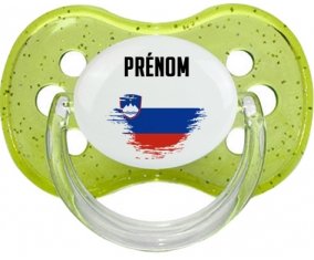 Drapeau effet pinceau Slovénie avec prénom Tétine Cerise Vert à paillette