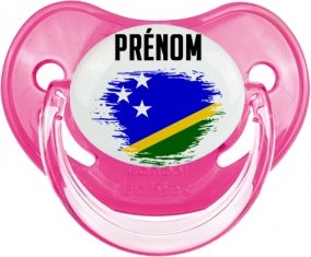 Drapeau effet pinceau îles Salomon avec prénom Tétine Physiologique Rose classique
