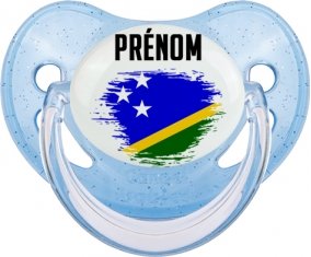 Drapeau effet pinceau îles Salomon avec prénom Tétine Physiologique Bleue à paillette