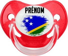 Drapeau effet pinceau îles Salomon avec prénom Tétine Physiologique Rouge à paillette