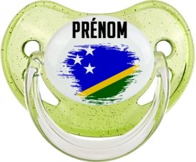 Drapeau effet pinceau îles Salomon avec prénom Tétine Physiologique Vert à paillette