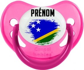 Drapeau effet pinceau îles Salomon avec prénom Tétine Physiologique Rose phosphorescente