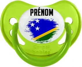 Drapeau effet pinceau îles Salomon avec prénom Tétine Physiologique Vert phosphorescente