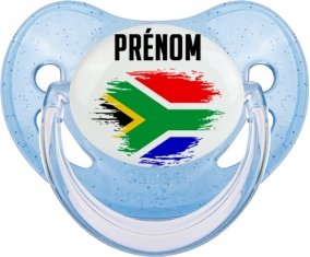 Drapeau effet pinceau Afrique du Sud avec prénom Sucette Physiologique Bleue à paillette