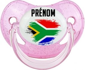 Drapeau effet pinceau Afrique du Sud avec prénom Sucette Physiologique Rose à paillette