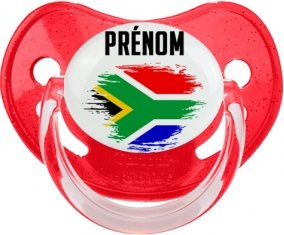 Drapeau effet pinceau Afrique du Sud avec prénom Sucette Physiologique Rouge à paillette