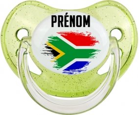 Drapeau effet pinceau Afrique du Sud avec prénom Sucette Physiologique Vert à paillette