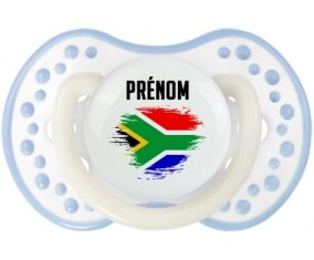 Drapeau effet pinceau Afrique du Sud avec prénom Sucette LOVI Dynamic Blanc-cyan classique