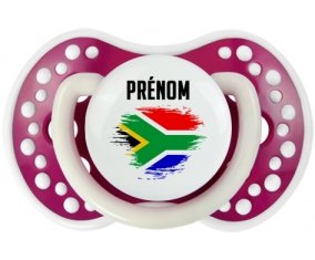 Drapeau effet pinceau Afrique du Sud avec prénom Sucette LOVI Dynamic Fuchsia phosphorescente