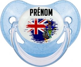 Drapeau effet pinceau Géorgie du Sud et les Îles Sandwich du Sud avec prénom Sucette Physiologique Bleue à paillette