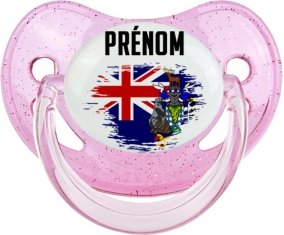 Drapeau effet pinceau Géorgie du Sud et les Îles Sandwich du Sud avec prénom Sucette Physiologique Rose à paillette