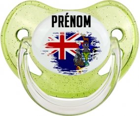 Drapeau effet pinceau Géorgie du Sud et les Îles Sandwich du Sud avec prénom Sucette Physiologique Vert à paillette