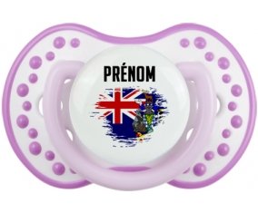 Drapeau effet pinceau Géorgie du Sud et les Îles Sandwich du Sud avec prénom Sucette LOVI Dynamic Blanc-mauve classique