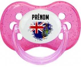 Drapeau effet pinceau Géorgie du Sud et les Îles Sandwich du Sud avec prénom Tétine Cerise Rose à paillette