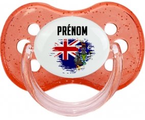 Drapeau effet pinceau Géorgie du Sud et les Îles Sandwich du Sud avec prénom Tétine Cerise Rouge à paillette