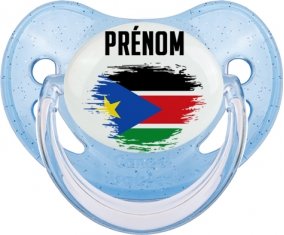 Drapeau effet pinceau Soudan du sud avec prénom Sucete Physiologique Bleue à paillette