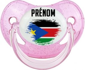 Drapeau effet pinceau Soudan du sud avec prénom Sucete Physiologique Rose à paillette
