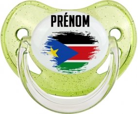 Drapeau effet pinceau Soudan du sud avec prénom Sucete Physiologique Vert à paillette