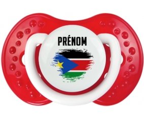 Drapeau effet pinceau Soudan du sud avec prénom Tétine LOVI Dynamic Blanc-rouge classique