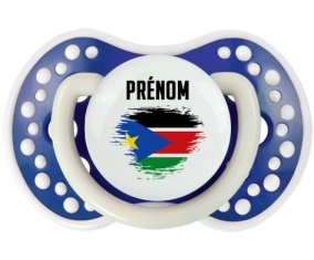 Drapeau effet pinceau Soudan du sud avec prénom Tétine LOVI Dynamic Bleu-marine phosphorescente