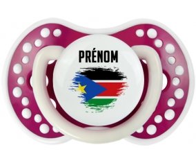 Drapeau effet pinceau Soudan du sud avec prénom Tétine LOVI Dynamic Fuchsia phosphorescente