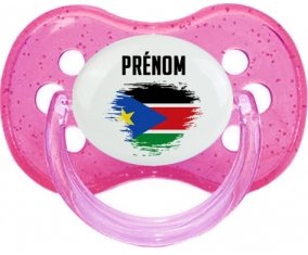Drapeau effet pinceau Soudan du sud avec prénom Sucette Cerise Rose à paillette