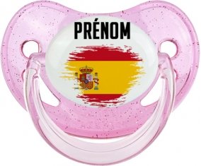 Drapeau effet pinceau Espagne avec prénom Sucette Physiologique Rose à paillette