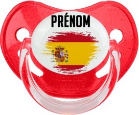 Drapeau effet pinceau Espagne avec prénom Sucette Physiologique Rouge à paillette