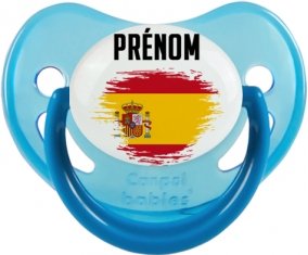 Drapeau effet pinceau Espagne avec prénom Sucette Physiologique Bleue phosphorescente