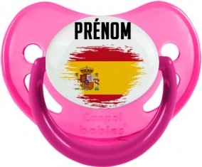 Drapeau effet pinceau Espagne avec prénom Sucette Physiologique Rose phosphorescente