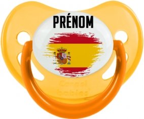 Drapeau effet pinceau Espagne avec prénom Sucette Physiologique Jaune phosphorescente