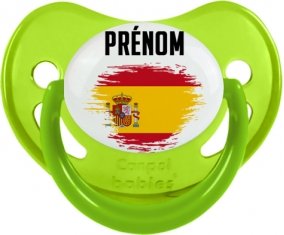Drapeau effet pinceau Espagne avec prénom Sucette Physiologique Vert phosphorescente