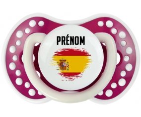 Drapeau effet pinceau Espagne avec prénom Sucette LOVI Dynamic Fuchsia phosphorescente