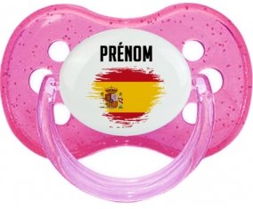 Drapeau effet pinceau Espagne avec prénom Sucette Cerise Rose à paillette