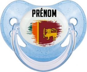 Drapeau effet pinceau Sri Lanka Srilanka avec prénom Sucette Physiologique Bleue à paillette