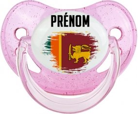 Drapeau effet pinceau Sri Lanka Srilanka avec prénom Sucette Physiologique Rose à paillette