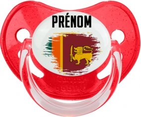 Drapeau effet pinceau Sri Lanka Srilanka avec prénom Sucette Physiologique Rouge à paillette