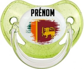 Drapeau effet pinceau Sri Lanka Srilanka avec prénom Sucette Physiologique Vert à paillette